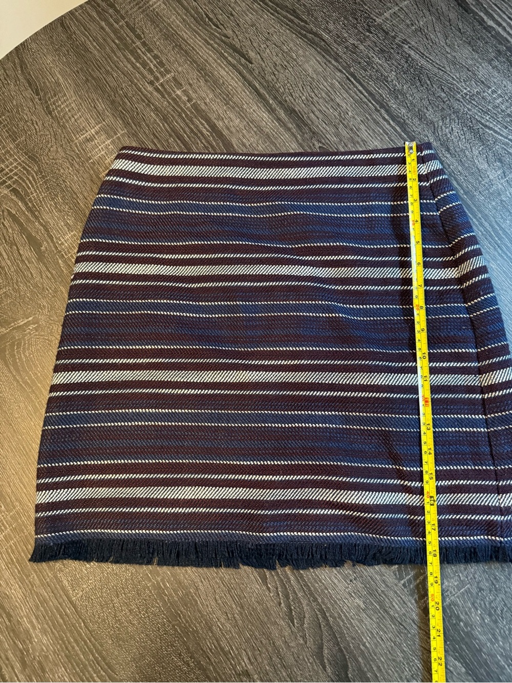 LOFT Outlet Striped Fringe Mini Skirt Navy Burgundy Textured Size 6